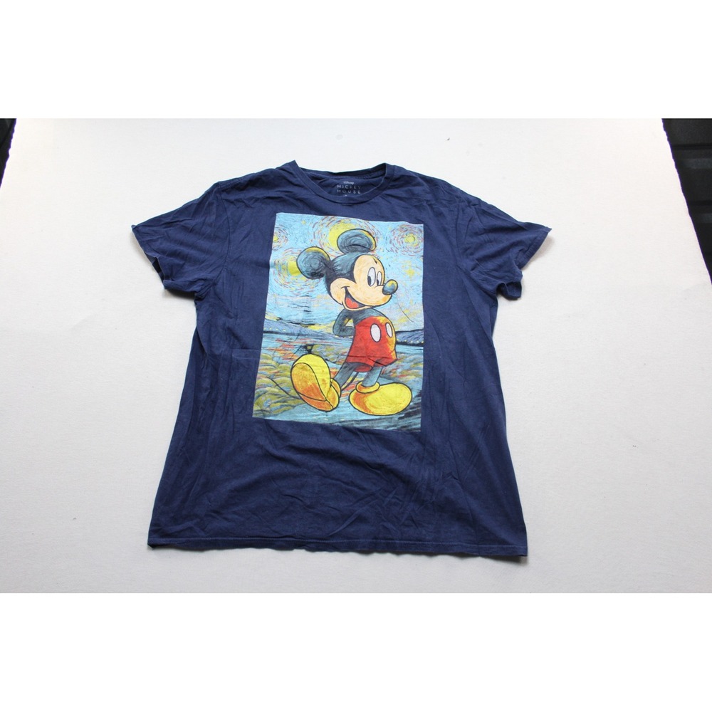 Disney Mickey Mouse Shirt Mens Large Blue Excellent Starry Night Art Graphic Tee